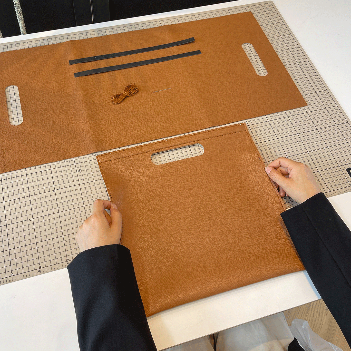 喵小咪diy手工编织包包自制材料包手缝公文包公司文件袋定制LOGO