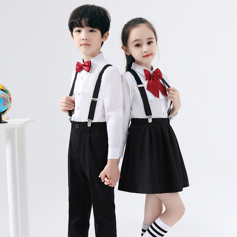 儿童男女白衬衫黑裤子主持人衬衣