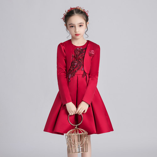 舞蹈裙红色诗歌朗诵儿童演出服