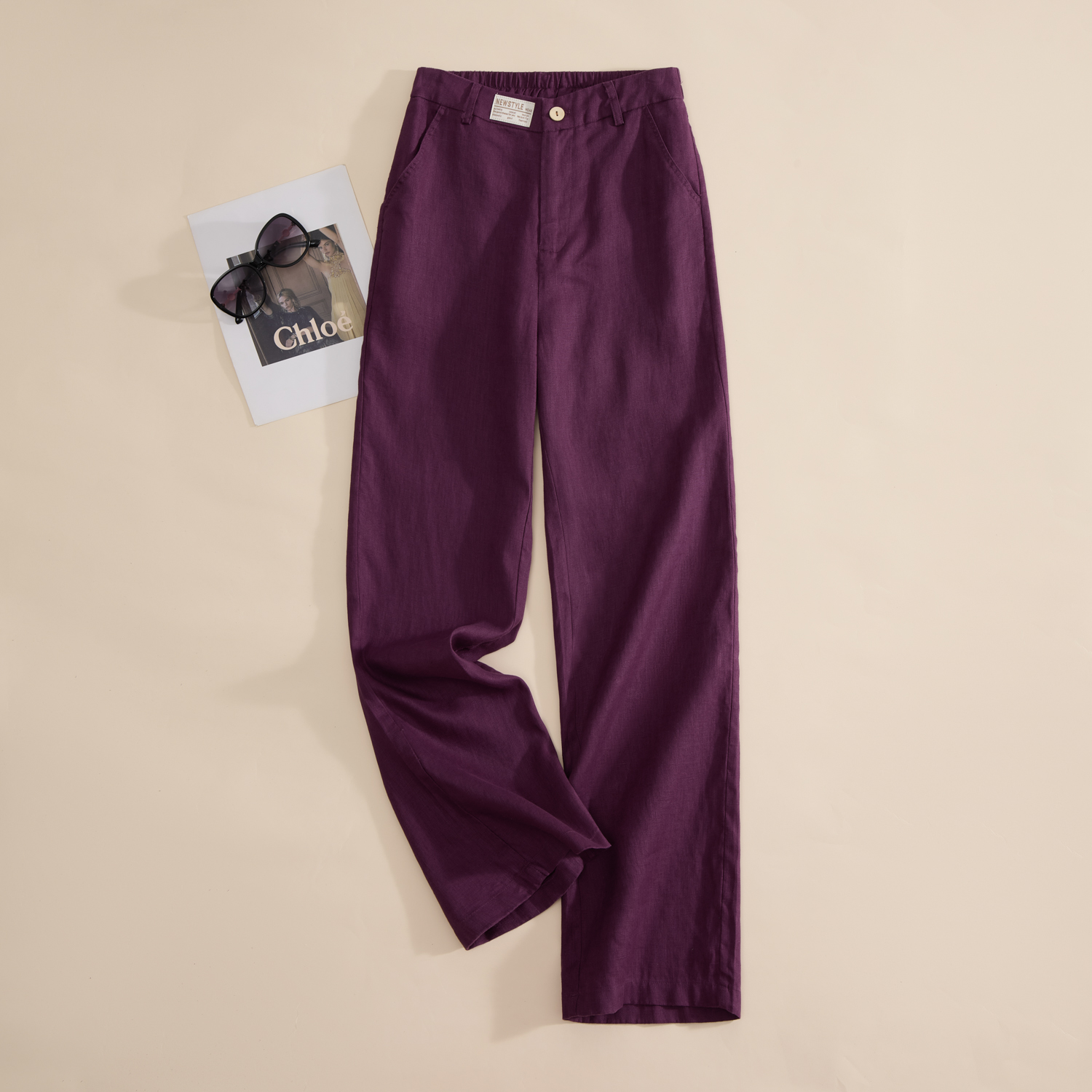 亚麻阔腿裤2025秋季新款长裤女时尚宽松棉麻女装垂感高腰直筒裤子