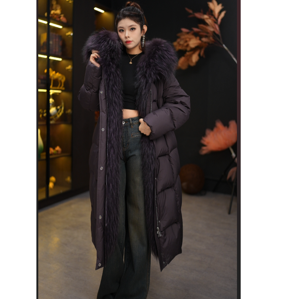中长款女90鹅绒皮草羽绒服