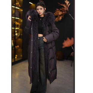 【乌梅紫】加绒加厚2025冬季貉子大毛领女中长款90鹅绒皮草羽绒服