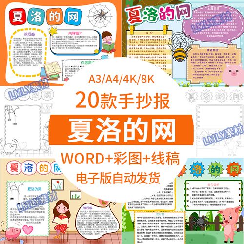 小学生夏洛的网手抄报电子版模板夏洛的网思维导图读后感小报素材