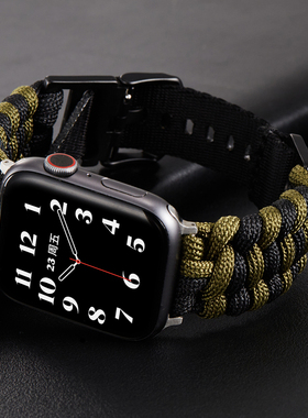 索柯适用apple watch10苹果手表iwatch9/8/7/6/5代迷彩尼龙伞绳手工编织表带手表41/46mm替换带新款运动时尚