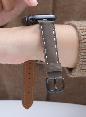 适用iwatch10/9/8/7/SE表带apple watch Ultra2真皮表带苹果手表带iwatch牛皮拼金属扣46mm45series潮新透气