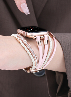 索柯适用苹果表带iwatch10金属applewatch6se表带苹果9/8/7/5代不锈钢链条尼龙女46/42/45mm创意个性潮小众