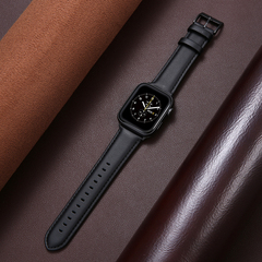 适用苹果手表真皮apple watch9表带疯马棕纹iwatch8腕带皮质4/5/6代SE头层牛皮创意s7黑色男款女个性潮牌45mm