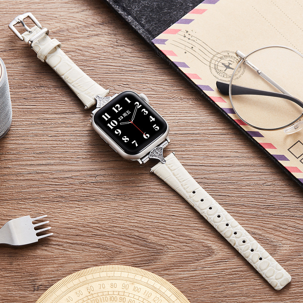 索柯适用iwatch手表带S10苹果手表s9真皮表带applewatch9银链高级s8显白鳄鱼纹41/42/45/46mm秋冬女