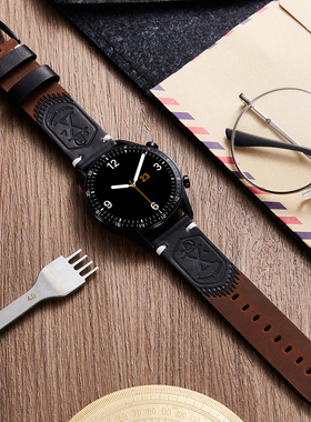 适用华为GT5/GT4/2 pro复古小牛皮表带真皮watch3pro new智能手表46mm男款GT1运动荣耀magic2非原装22配件e