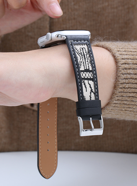 索柯适用苹果手表10表带iwatch9/8代applewatch7/6se/5/4代真皮表带女个性潮42/46/40/41/45mm新款创意ins风