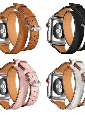 索柯适用iwatch3/4/6/7/8/9代苹果手表双圈表带apple watch10皮表带series10表带applewatch series9 ultra2