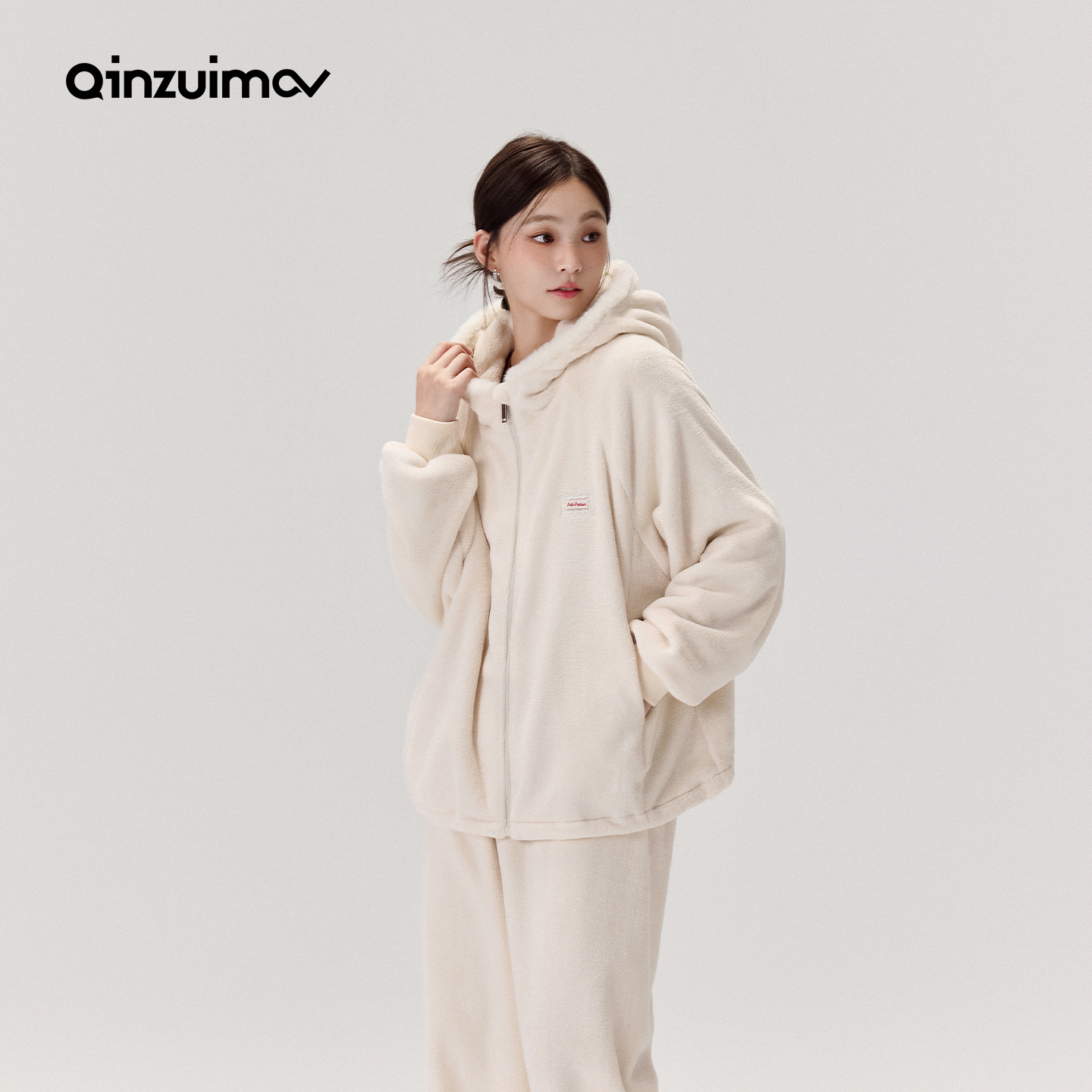 亲嘴猫暖暖绒可外穿休闲长袖保暖连帽甜美少女睡衣家居服套装秋冬