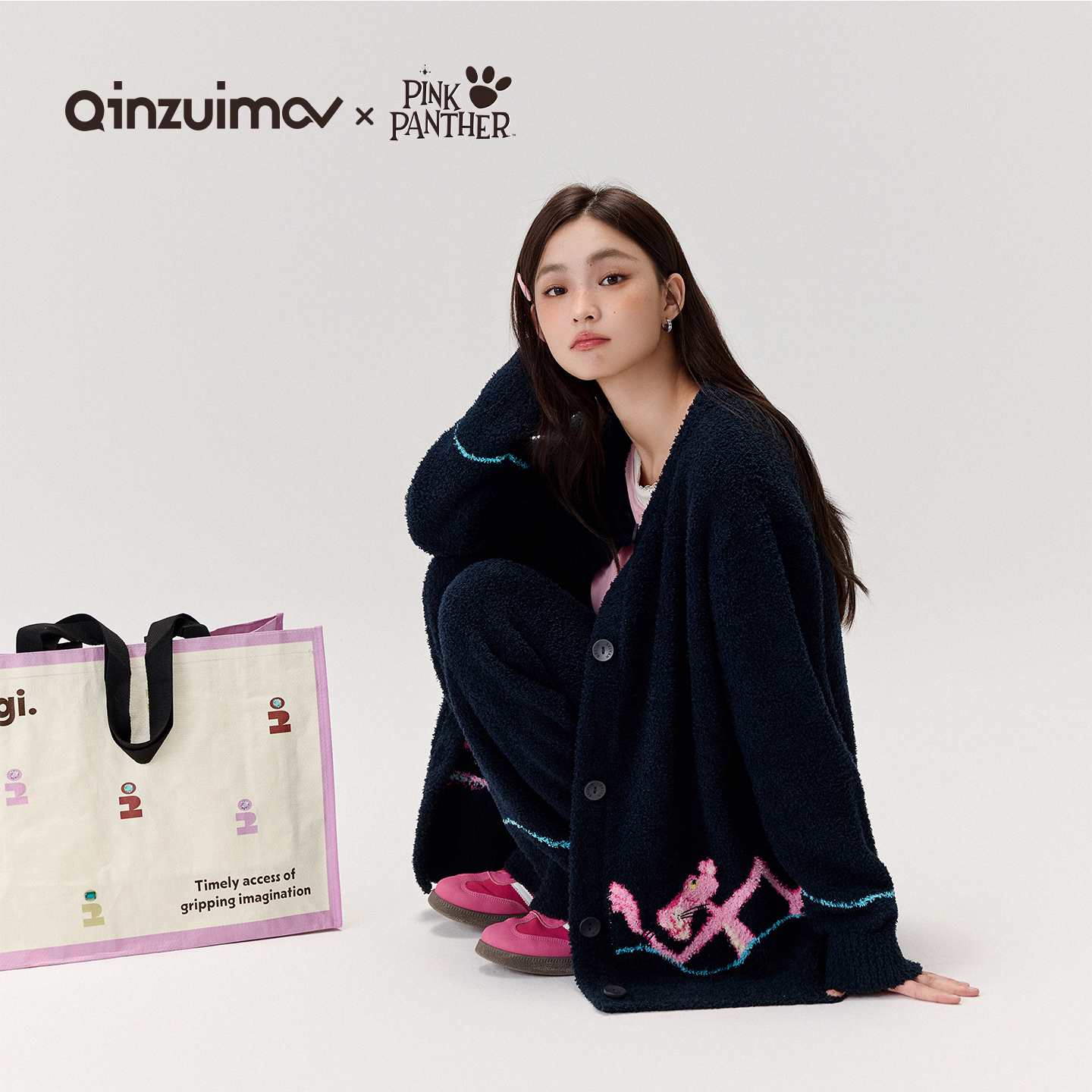 亲嘴猫半边绒可外穿睡衣套装冬