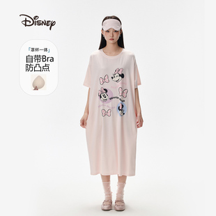 迪士尼米妮可外穿莫代尔棉卡通带胸垫宽松短袖 睡裙家居服睡衣夏女