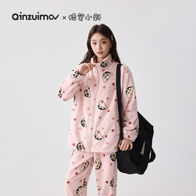 亲嘴猫【蜡笔小新】法兰绒可外穿卡通可爱少女睡衣家居服套装秋冬