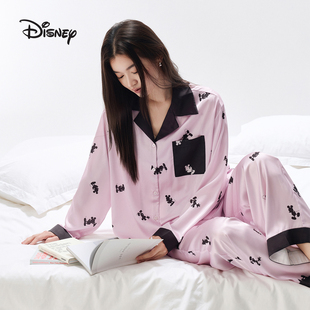 睡衣家居服套装 迪士尼可外穿冰丝拼接开衫 衬衫 长裤 女春夏 休闲长袖