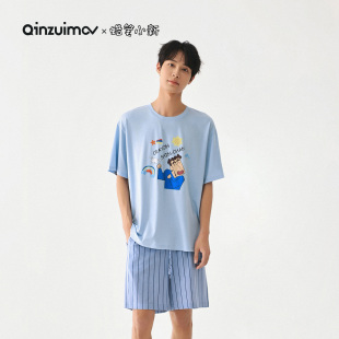 蜡笔小新 男士 亲嘴猫 夏季 莫代尔棉卡通家居服外穿 短袖 睡衣套装