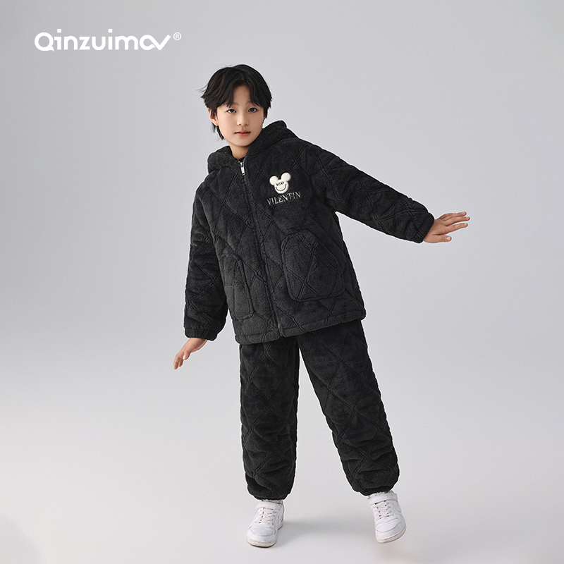 亲嘴猫珊瑚绒三层加厚夹棉