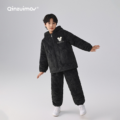 亲嘴猫珊瑚绒三层加厚夹棉