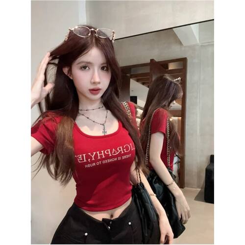 辣妹正肩绝美修身短袖T恤女夏季