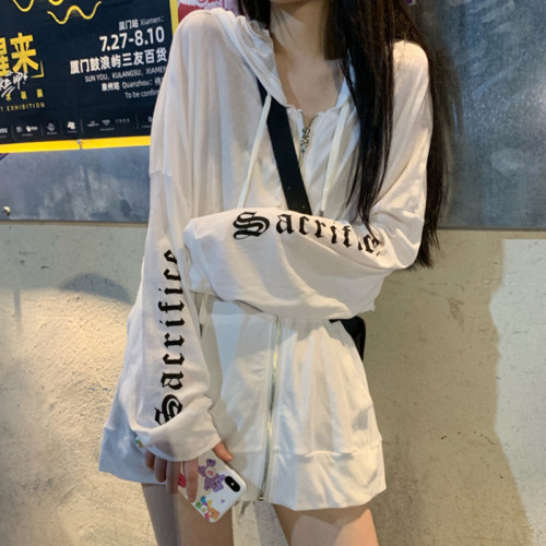 春秋季连帽宽松卫衣外套拉链开衫