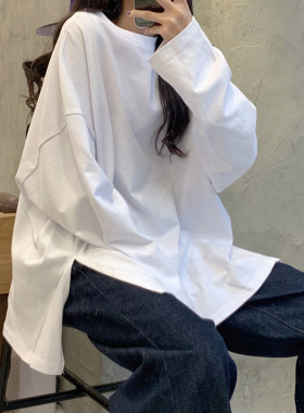 白色纯棉长袖T恤女春秋季2026新款韩版宽松中长款内搭打底衫上衣