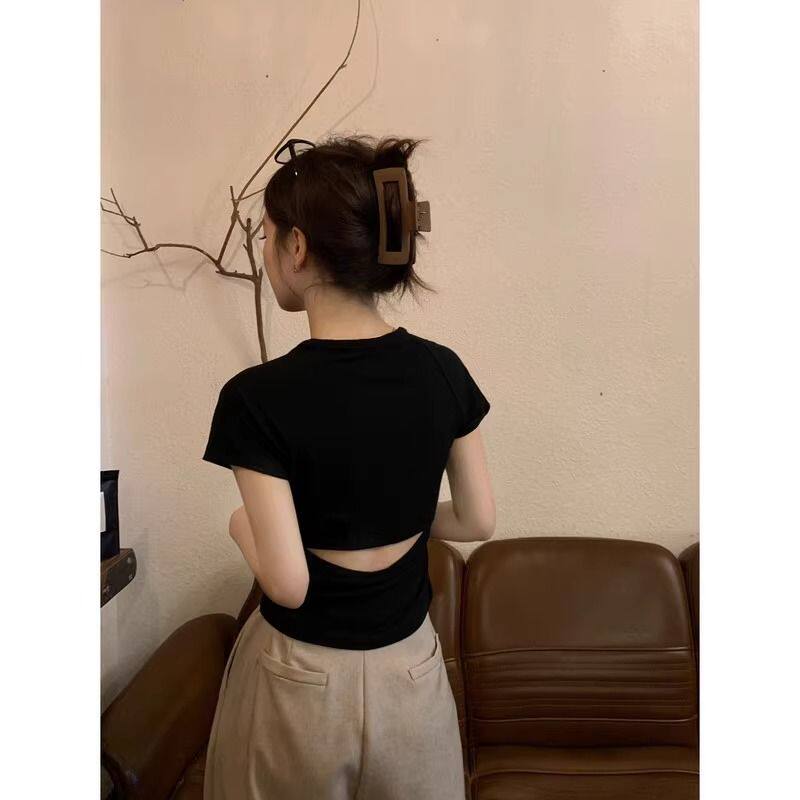 心机露背正肩绝美短袖T恤女夏季