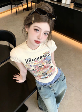 美式潮牌卡通正肩短袖T恤女夏季