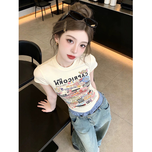 美式潮牌卡通正肩短袖T恤女夏季