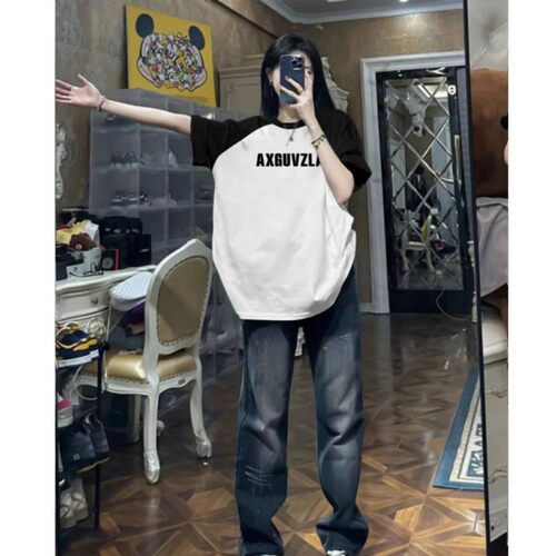 美式重磅纯棉插肩短袖t恤女夏季
