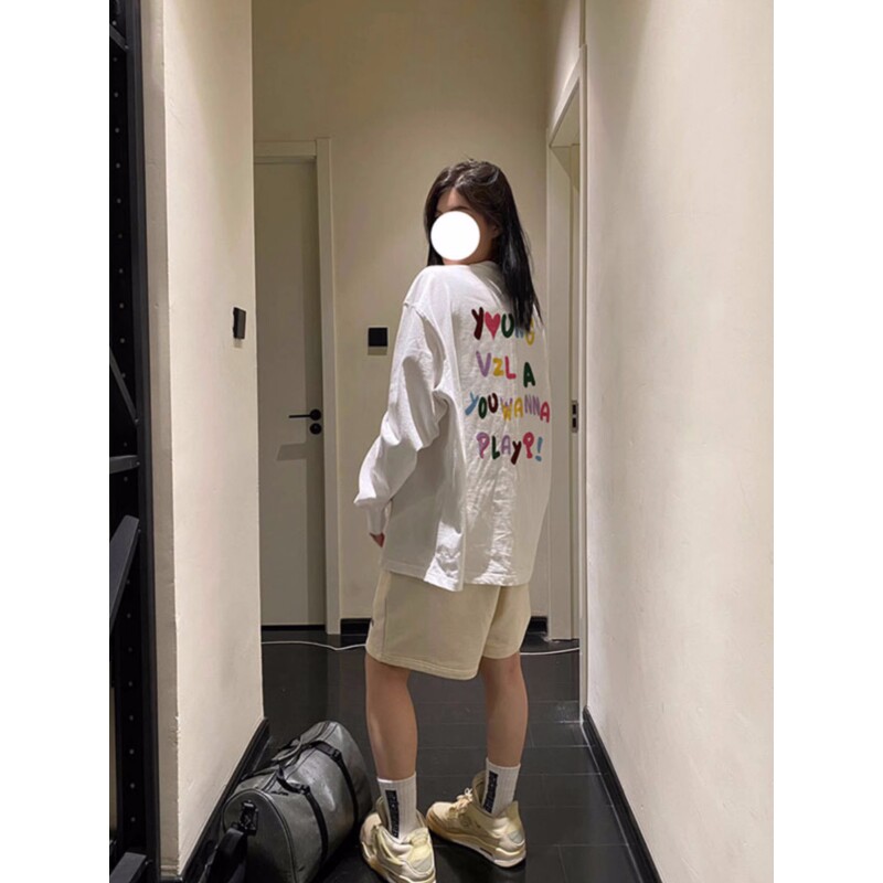 美式复古白色纯棉长袖T恤女秋冬