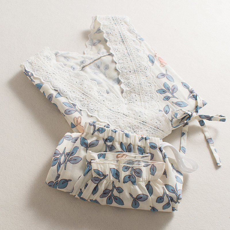 梦蜜 月子服春秋薄款产后夏季孕妇睡衣女纯棉纱布和服哺乳家居服