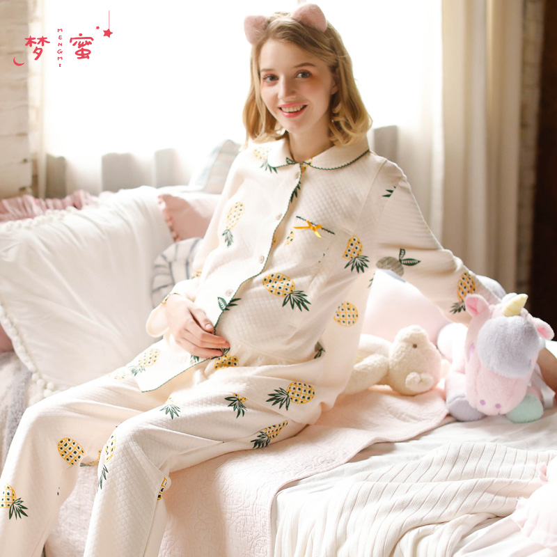 梦密孕妇睡衣秋冬款纯棉产后空气棉月子服M产妇喂奶哺乳大码家居