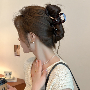 高级感咖色线形发卡抓夹女后脑勺鲨鱼夹子盘发头饰大号发量大发夹