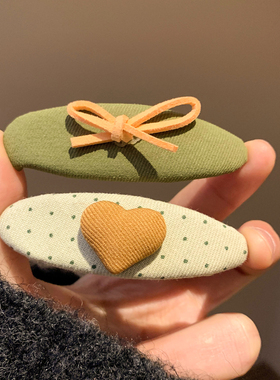 韩系绿色波点蝴蝶结爱心发夹女可爱清新头饰碎发刘海侧边夹百搭