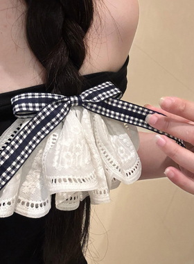 法式白色蕾丝蝴蝶结裙摆发夹女高级感后脑勺弹簧夹子发卡百搭头饰