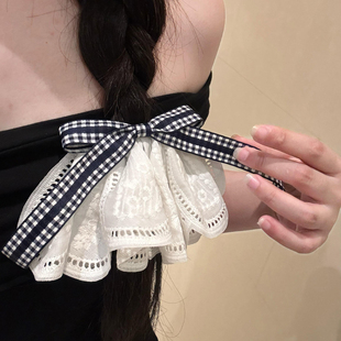 法式白色蕾丝蝴蝶结裙摆发夹女高级感后脑勺弹簧夹子发卡百搭头饰