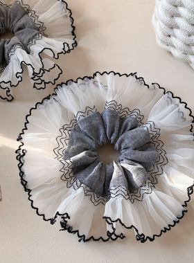 灰色网纱超大大肠发圈女高级感扎头发慵懒风低马尾头绳气质发饰