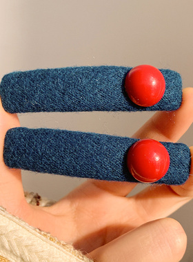 复古红珠子蓝色发夹女侧边刘海碎发bb夹新年小众发卡夹子头饰2025