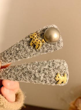 韩系气质灰色小马珍珠毛呢发夹女高级感小众头饰碎发刘海侧边夹