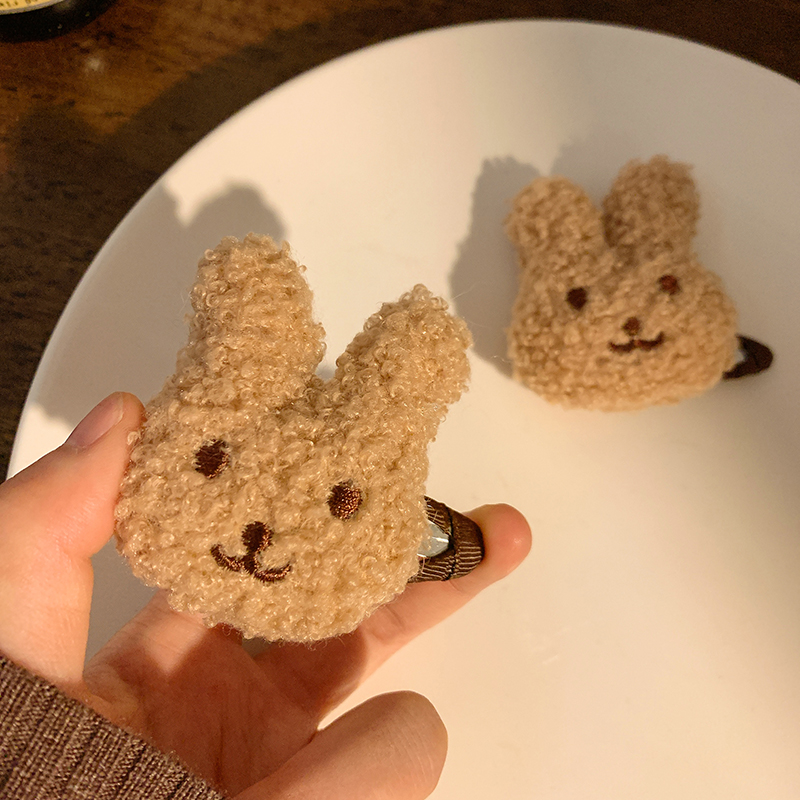 赵露思兔子发夹女咖色毛绒卡通可爱毛茸茸发卡夹子刘海头饰发饰