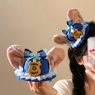 可爱朱迪兔子警官cos卡通礼帽发夹女生疯狂动物城兔耳朵帽子头饰