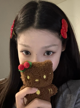 韩系红色蝴蝶结发夹边夹侧边刘海夹子女高级感鸭嘴夹发卡新年头饰