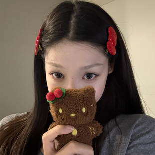 韩系红色蝴蝶结发夹边夹侧边刘海夹子女高级感鸭嘴夹发卡新年头饰