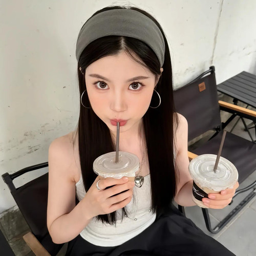 高级感灰色宽边发箍女日常外戴
