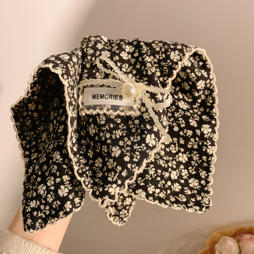 黑色碎花方巾大肠发圈女高级感