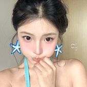 海边度假风蓝色海星编织耳环女夏小众设计感耳钉夸张拍照三亚耳饰