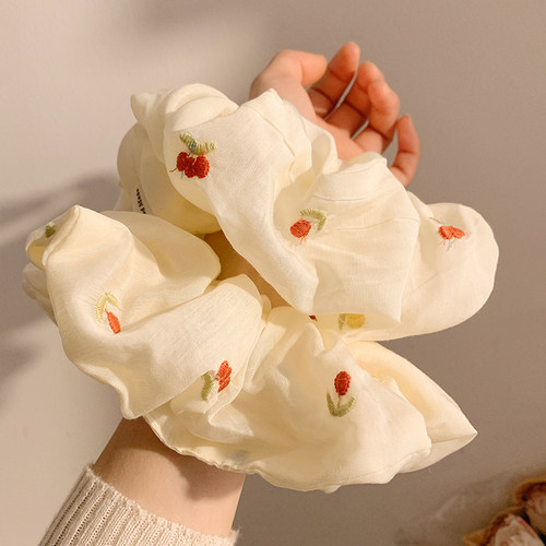 法式温柔米色花朵刺绣大肠发圈