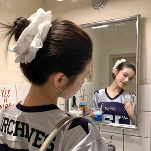 实物绝美 韩系白色复古蕾丝大肠发圈女高级感丸子头发绳超大头饰