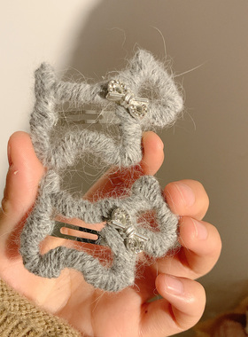 灰色水貂毛小马发夹边夹侧边女韩系简约前额碎发刘海发卡新款百搭